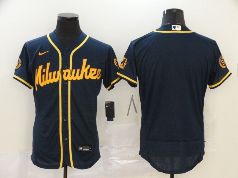 Men Milwaukee Brewers Blank Blue Nike Elite MLB Jerseys->atlanta braves->MLB Jersey